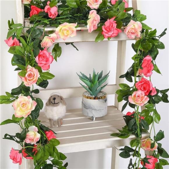 Artificial Rose Garland Vines Pink Flowers Hanging Silk Rose Vine for Wedding - Picture 5 of 6